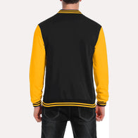 Mens Black and Yellow Varsity Jacket Varsity Jacket unisex detail view 2 | Dash Racegear — Mens Black And Yellow Baseball Varsity Jacket