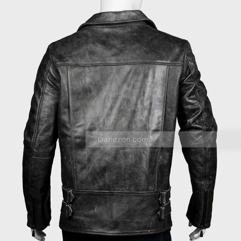 Men’s Black Biker Distressed Leather Jacket Biker Jacket men detail view 5 | Dash Racegear — Black Biker Distressed Leather Jacket Men’s