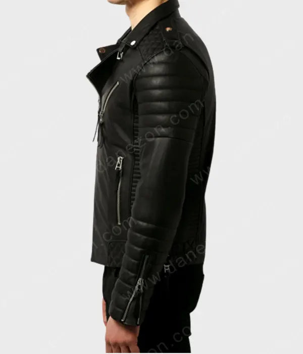 Mens Black Biker Padded Leather Jacket Leather Jacket men detail view 3 | Dash Racegear — Men’s Black Biker Padded Leather Jacket