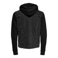 Mens Black Bomber Denim Jacket with Hood Denim Jacket men detail view 2 | Dash Racegear — Black Bomber Denim jacket Mens