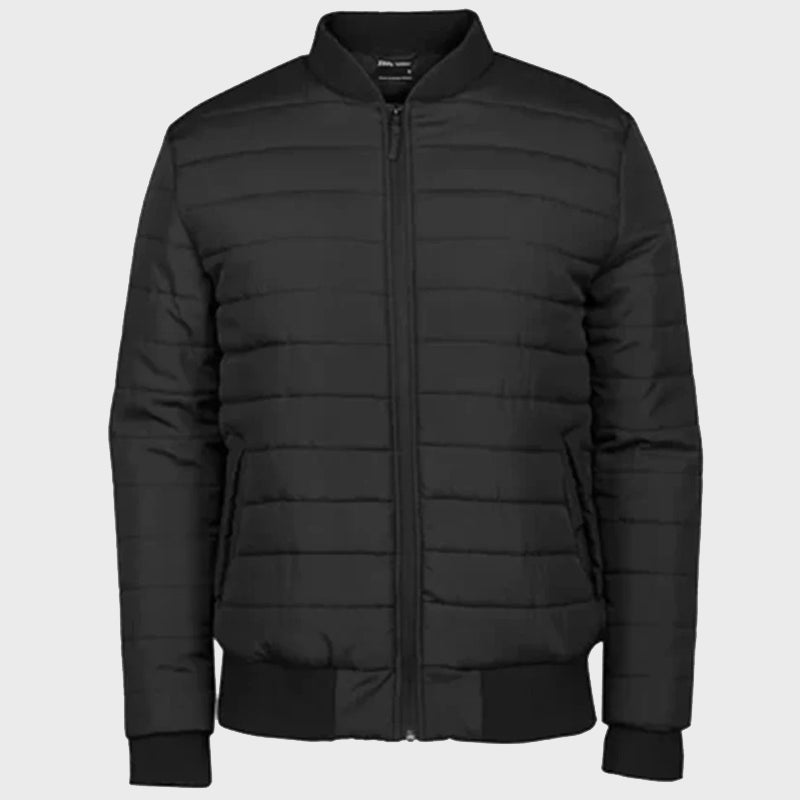 Mens Black Bomber Puffer Jacket Puffer Jacket men front product view | Dash Racegear — Mens Black Bomber Puffer Jacket