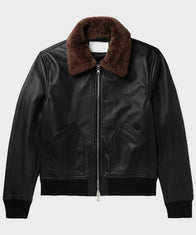 Mens Black Bomber Shearling Jacket Jacket men front product view | Dash Racegear — Mens Bomber Black Shearling Leather Jacket