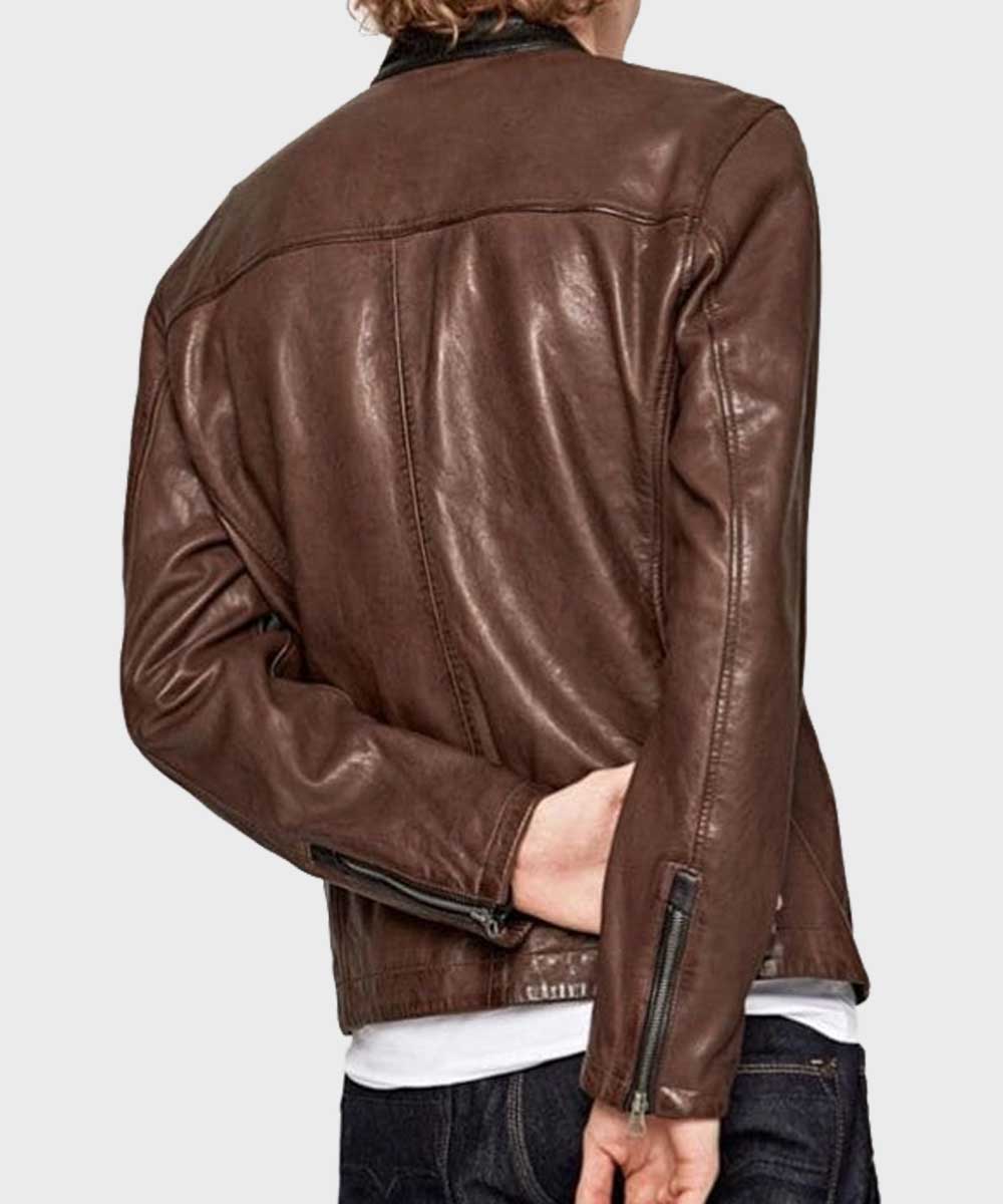 Mens Black and Brown Cafe Racer Jacket Leather Jacket men detail view 2 | Dash Racegear — Mens Black & Brown Cafe Racer Biker Jacket