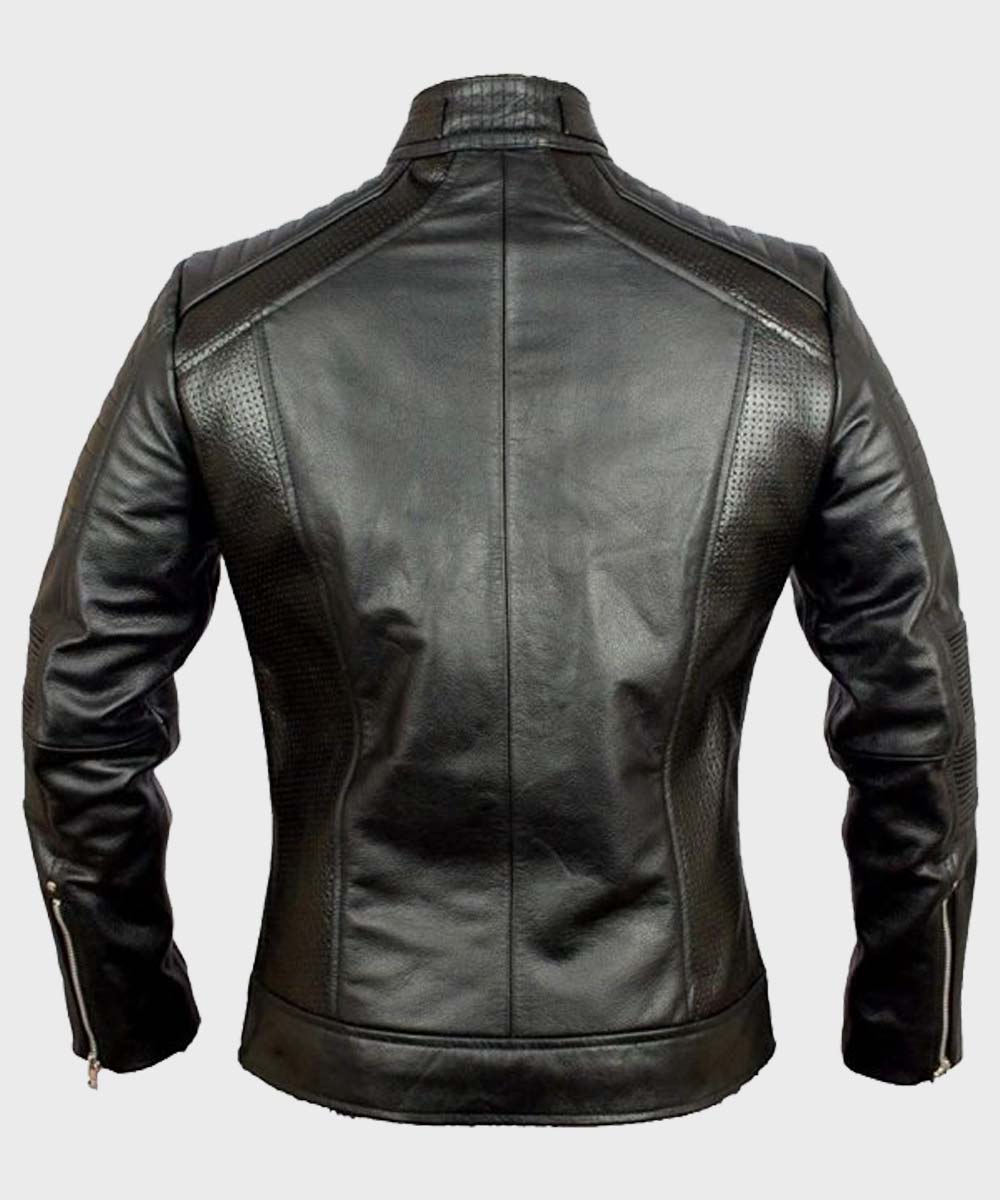 Mens Black Biker Cafe Racer Jacket Jacket men detail view 3 | Dash Racegear — Mens Cafe Racer Biker Black Leather Jacket