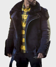 Mens Aviator Sheepskin Shearling Leather Jacket Leather Jacket men detail view 2 | Dash Racegear — Mens Black Sheepskin Shearling Leather Jacket