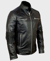 Mens Black Biker Cafe Racer Jacket Jacket men detail view 2 | Dash Racegear — Mens Biker Cafe Racer Classic Leather Jacket