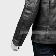 Men’s Black Biker Distressed Leather Jacket Biker Jacket men detail view 4 | Dash Racegear — Mens Biker Black Distressed Leather Jacket