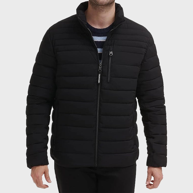 Men’s Black Down Jacket Puffer Jacket men front product view | Dash Racegear — Men’s Black Puffer Lighweight Down Jacket
