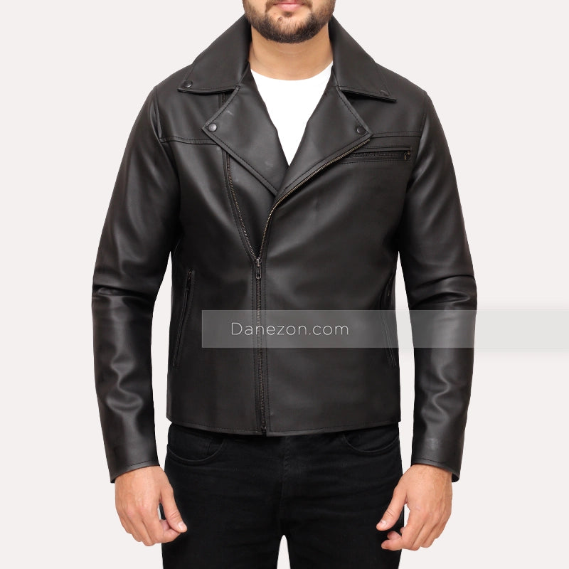 Jordan Classic Black Leather Jacket Leather Jacket unisex detail view 2 | Dash Racegear — Mens Classic Black Leather Jacket