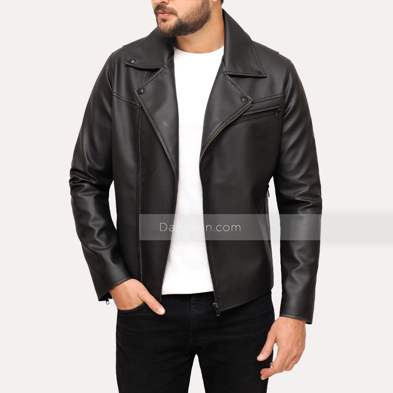 Jordan Classic Black Leather Jacket Leather Jacket unisex detail view 4 | Dash Racegear — Black Faux Motorcycle Leather Jacket Mens