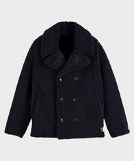 Mens Black Faux Shearling Peacoat Jacket men front product view | Dash Racegear — Mens Faux Shearling Black Coat