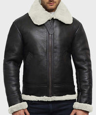 Mens Black Genuine Leather Jacket with White Fur Collar Leather Jacket men front product view | Dash Racegear — Mens White Fur Collar Black Leather Jacket