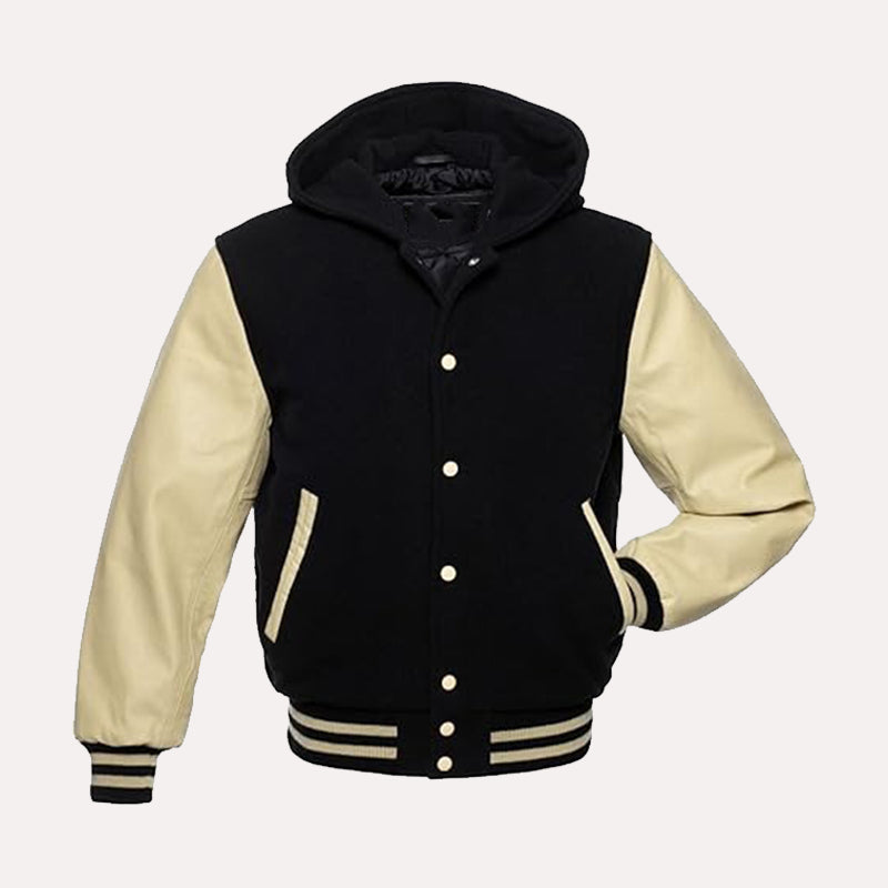 Mens Hooded Bomber Varsity Jacket Varsity Jacket men front product view | Dash Racegear — Mens Hooded Bomber Varsity Jacket