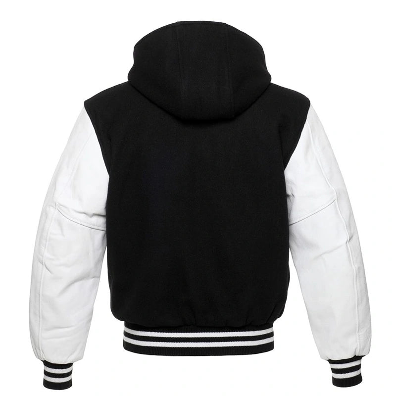 Mens Black Hooded Varsity Jacket Varsity Jacket men detail view 2 | Dash Racegear — Black Varsity Jacket