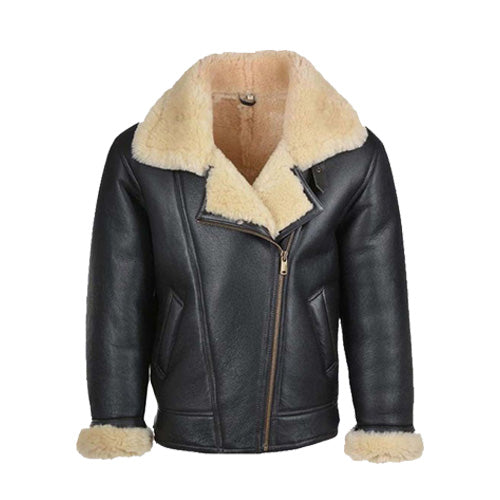 Mens Shearling Black Leather B3 Jacket Jacket men detail view 3 | Dash Racegear — Mens Black Leather B3 Shearling Jacket