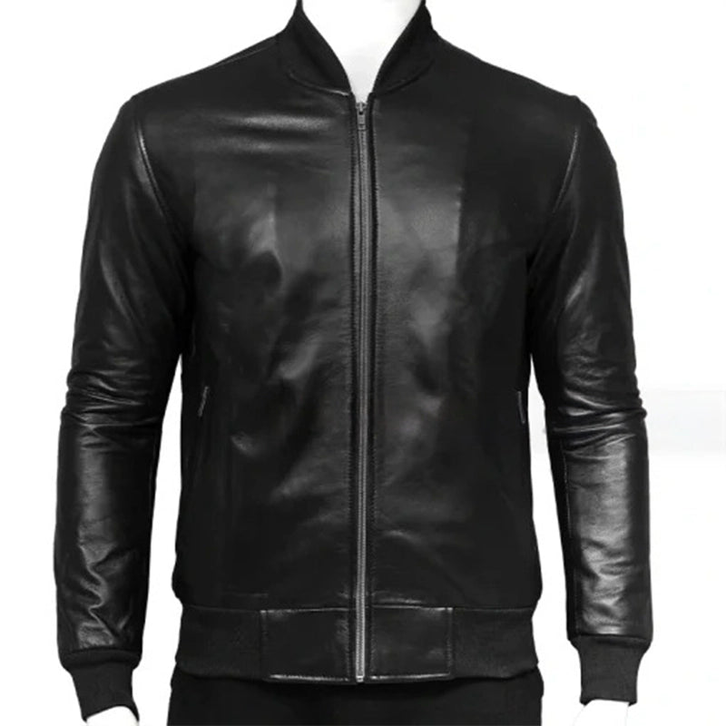 Men’s Black Leather Bomber Jacket Bomber Jacket men detail view 4 | Dash Racegear — Black Bomber Jacket Mens