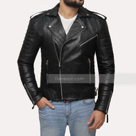 Mens Quilted Black Motorcycle Leather Jacket Leather Jacket men detail view 4 | Dash Racegear — Mens Motorcycle Black Quilted Jacket