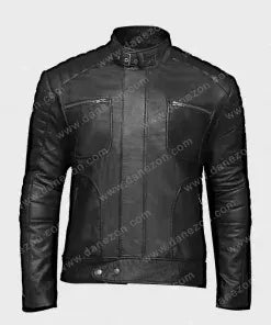 Mens Padded Shoulder Black Leather Jacket Leather Jacket men front product view | Dash Racegear — Mens-Black-Leather-Padded-Shoulder-Jacket-247×296
