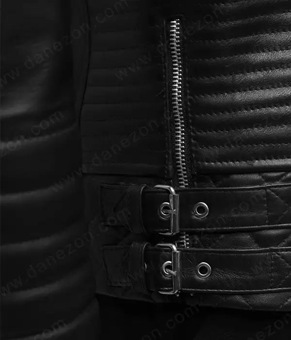 Mens Motorcycle Black Padded Leather Jacket Biker Jacket men detail view 5 | Dash Racegear — Mens Black Padded and Quilted Leather Jacket