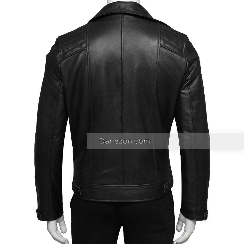 Mens Quilted Black Motorcycle Jacket Biker Jacket men detail view 3 | Dash Racegear — Black Quilted Mens Motorcycle Jacket