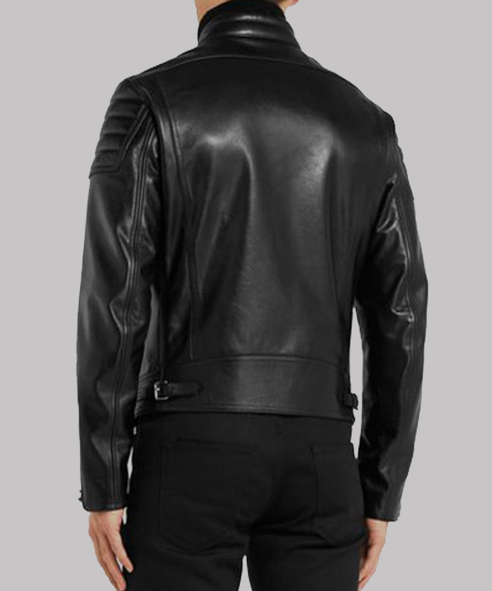 Men’s Black Padded Sleeves Leather Jacket Leather Jacket men detail view 2 | Dash Racegear — Slimfit Sleeves Padded Black Jacket