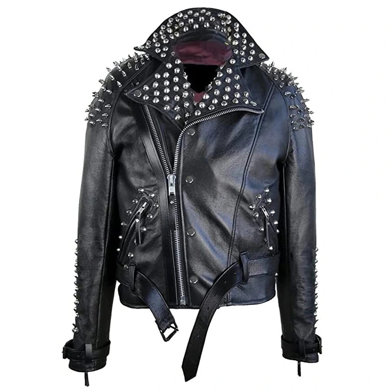 Gregory Black Leather Studded Jacket Jacket unisex front product view | Dash Racegear — Men Black Leather Studded Jacket
