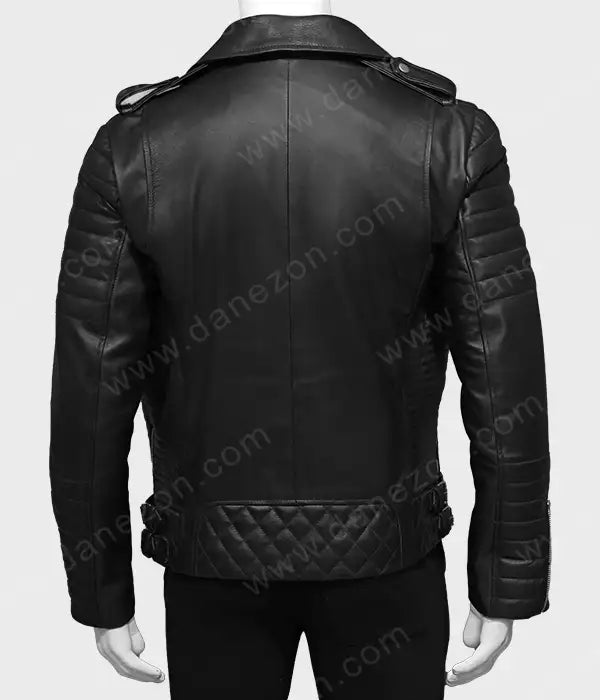 Mens Motorcycle Black Padded Leather Jacket Biker Jacket men detail view 4 | Dash Racegear — Mens Black Padded and Quilted Jacket