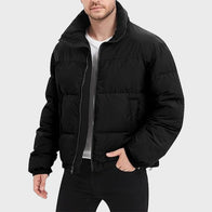 Mens Black Puffer Padded Jacket Puffer Jacket men front product view | Dash Racegear — Mens Black Puffer Lightweight Zip-up Jacket