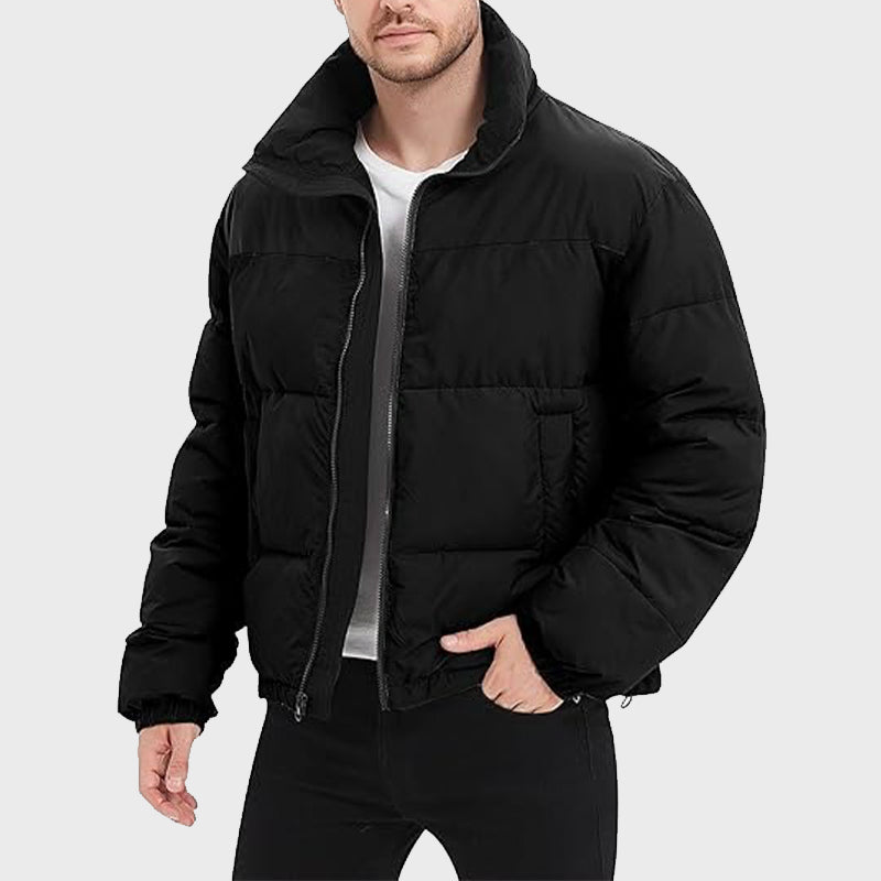 Mens Black Puffer Padded Jacket Puffer Jacket men front product view | Dash Racegear — Mens Black Puffer Lightweight Zip-up Jacket