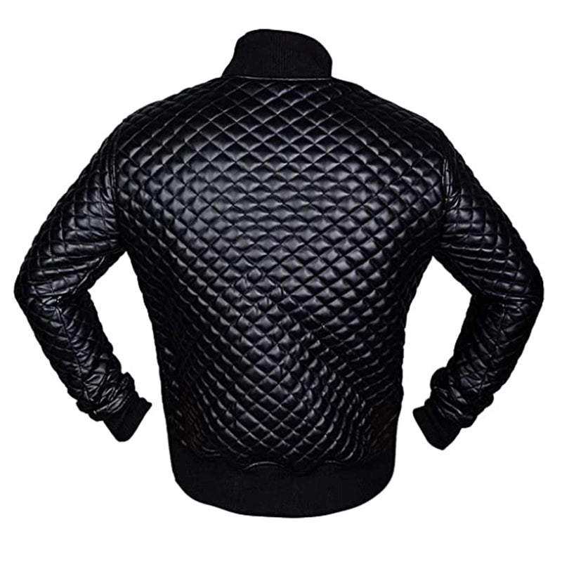 Mens Black Quilted Leather Jacket Leather Jacket men detail view 2 | Dash Racegear — Black Quilted Leather Jacket