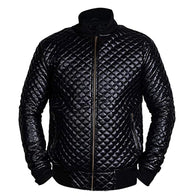 Mens Black Quilted Leather Jacket Leather Jacket men front product view | Dash Racegear — Mens Black Quilted Leather Jacket
