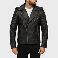 Eric Quilted Motorcycle Black Leather Jacket Leather Jacket unisex detail view 2 | Dash Racegear — Mens Black Quilted Padded Leather Jacket