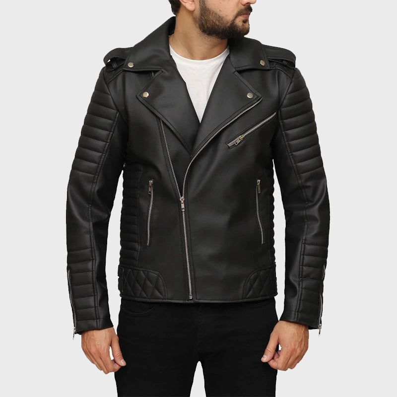 Eric Quilted Motorcycle Black Leather Jacket Leather Jacket unisex detail view 2 | Dash Racegear — Mens Black Quilted Padded Leather Jacket