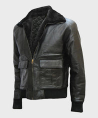 Mens Black Shearling Bomber Leather Jacket Leather Jacket men front product view | Dash Racegear — Mens Shearling Bomber Black Leather Jacket