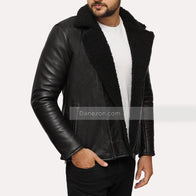 Mens Black Shearling Winter Leather Jacket Leather Jacket men front product view | Dash Racegear — Black Shearling Jacket Mens