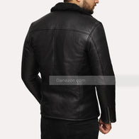 Mens Black Shearling Winter Leather Jacket Leather Jacket men detail view 5 | Dash Racegear — Black Biker Shearling Jacket