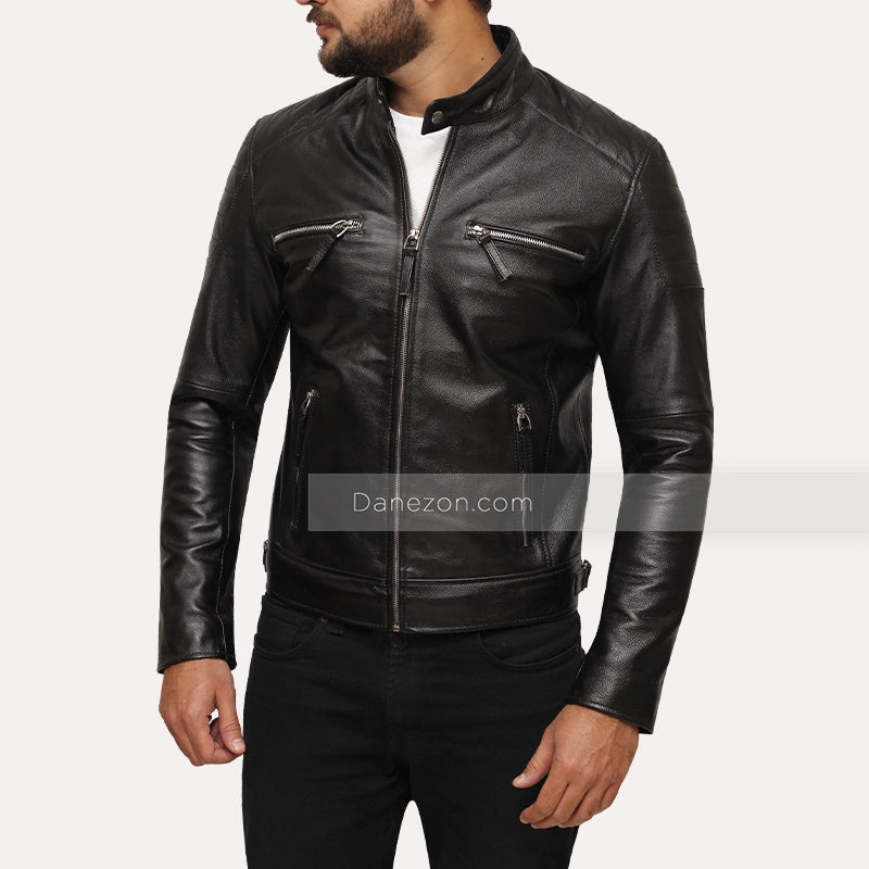 Mens Casual Black Leather Jacket Leather Jacket men detail view 3 | Dash Racegear — Black Leather Jacket Mens Casual Style