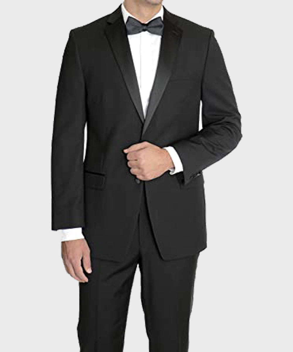 Mens Two Buttons Black Tuxedo Suit Fashion Apparel men detail view 2 | Dash Racegear — Two Buttons Woolen Tuxedo Suit for Mens