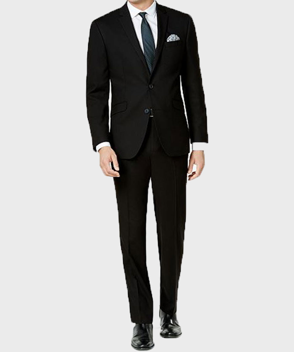 Mens Business Black Suit Fashion Apparel men front product view | Dash Racegear — Mens Black Two Buttons Suit