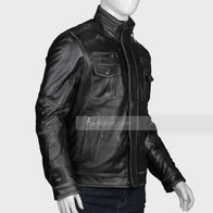 Mens Black Zipper Pocket Leather Jacket Leather Jacket men detail view 2 | Dash Racegear — Mens Zipper Pocket Black Biker Leather Jacket