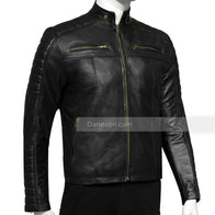 Mens Black Padded Biker Leather Jacket Leather Jacket men detail view 3 | Dash Racegear — Mens Black Biker Padded Leather Jacket