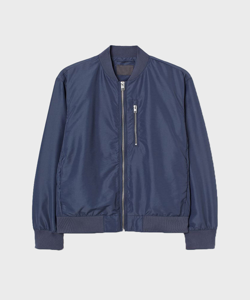 Mens Blue Bomber Jacket Bomber Jacket men front product view | Dash Racegear — Mens Bomber Blue Jacket