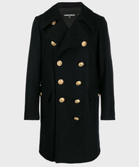 Mens Blue Double Breasted Wool Coat Coat men front product view | Dash Racegear — Winter Blue Peacoat