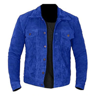 Mens Blue Suede Leather Jacket Leather Jacket men front product view | Dash Racegear — Mens Blue Suede Leather Jacket