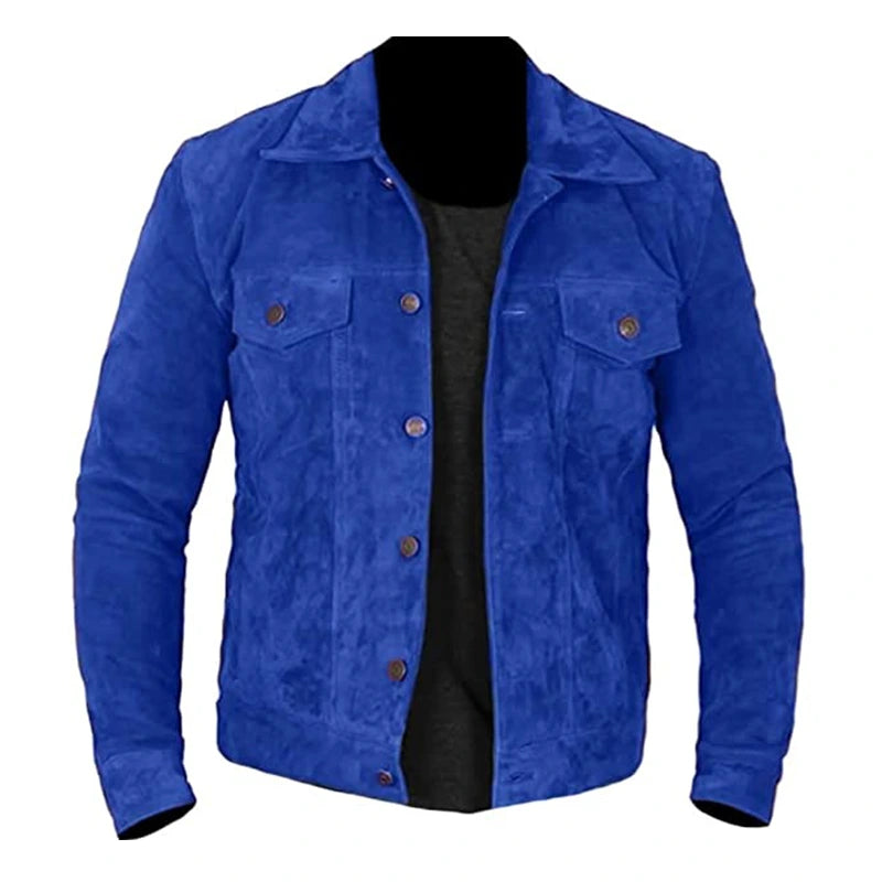 Mens Blue Suede Leather Jacket Leather Jacket men front product view | Dash Racegear — Mens Blue Suede Leather Jacket