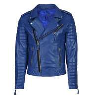 Mens Blue Quilted Leather Jacket Leather Jacket men front product view | Dash Racegear — Mens Blue Quilted Leather Jacket