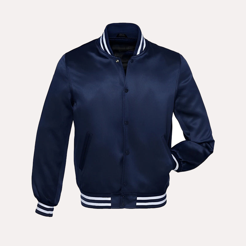 Dylan Blue and White Varsity Jacket Varsity Jacket unisex front product view | Dash Racegear — Dylan Blue and White Varsity Jacket