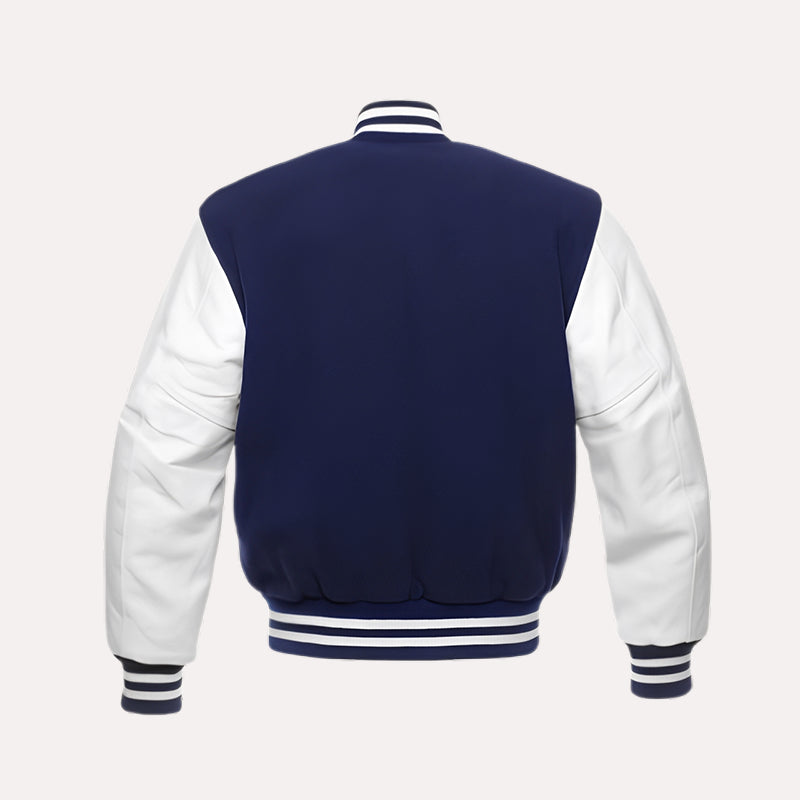 Mens Blue and White Varsity Jacket Varsity Jacket men detail view 2 | Dash Racegear — Blue and White Varsity Jacket For Men’s
