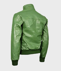 Mens Green Bomber Leather Jacket Bomber Jacket men detail view 2 | Dash Racegear — Mens Green Leather Bomber Jacket