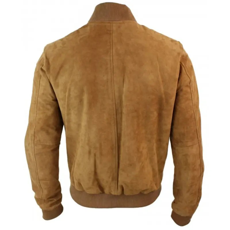 Men’s Bomber Brown Suede Jacket Bomber Jacket men detail view 2 | Dash Racegear — Men's Brown Suede Bomber Jacket